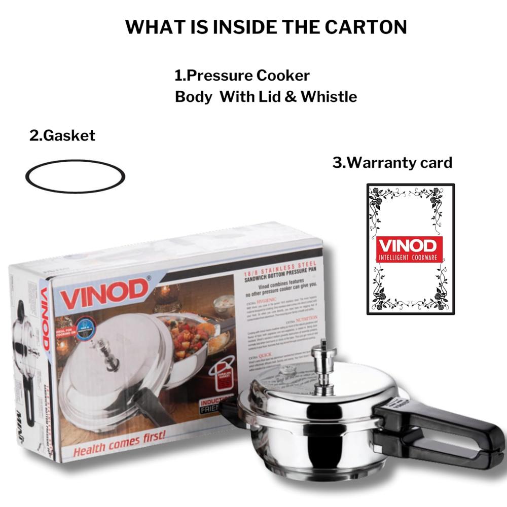 Vinod Stainless Steel Pressure Cooker 6 Litres | Also use as Deep Fry pan | Sandwich Bottom | Induction and Gas Stove Friendly | 2 Years Warranty | ISI and CE certified | Silver