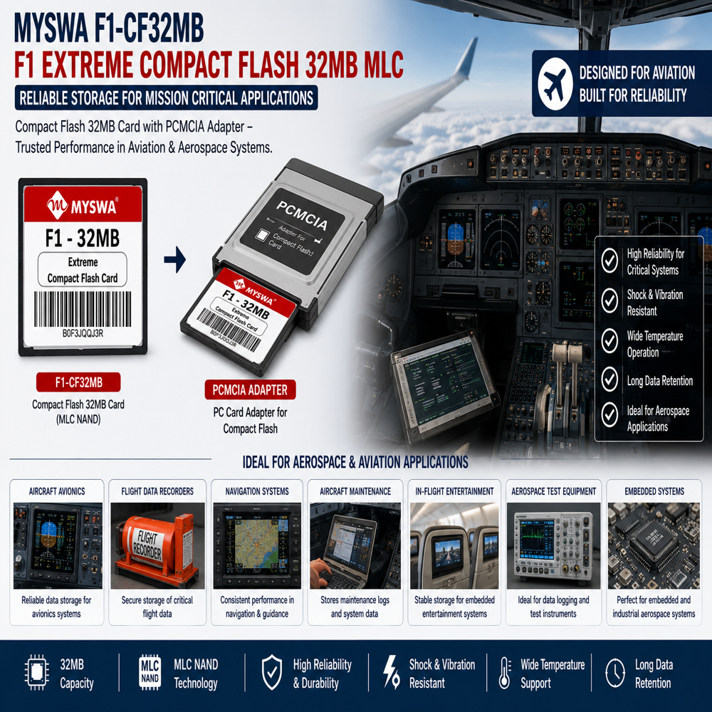 MYSWA F1-CF32MB F1 Extreme Compact Flash Card 32 MB MLC CF Type 1 Memory Card for CNC Machine, Railways Locomotives, Airplane Cockpits, Camera, Desktop