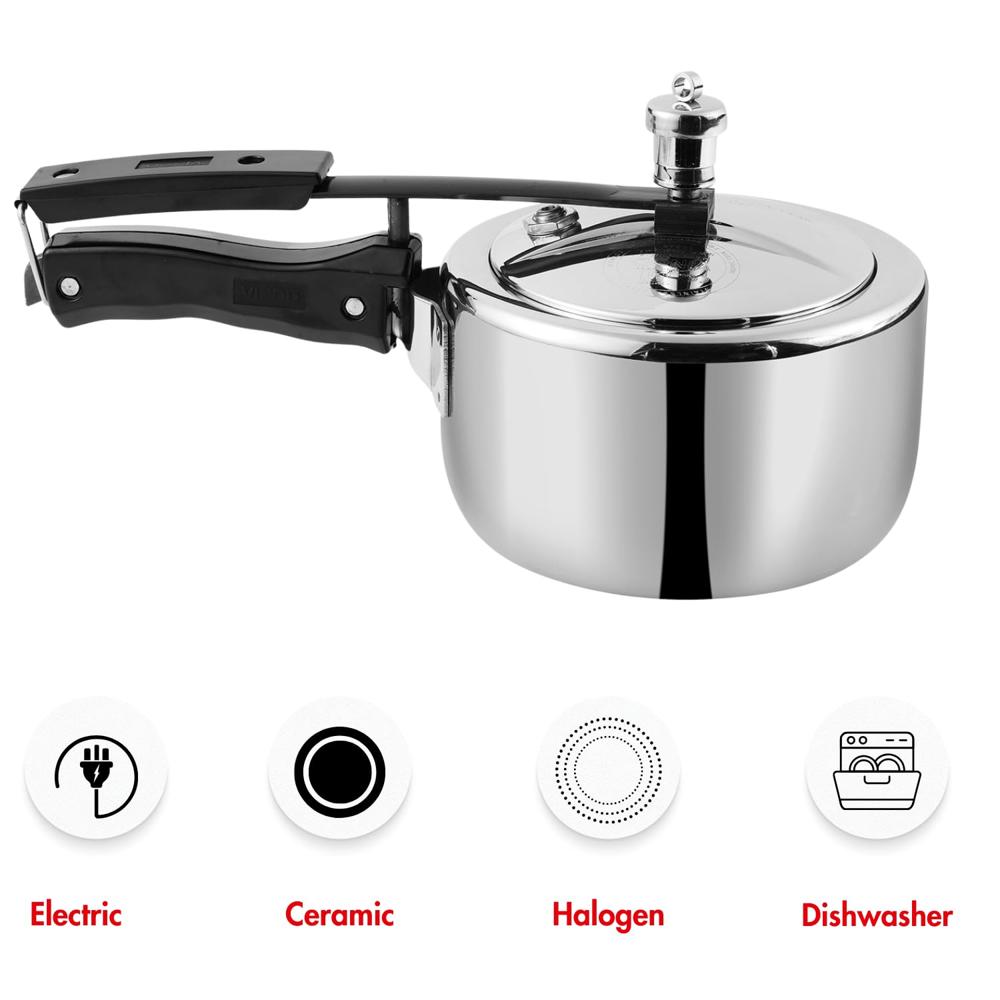 Vinod Straight Platinum Triply Stainless Steel Inner Lid Pressure Cooker - 2 Litre | Induction Ready | ISI and CE Certified | Small