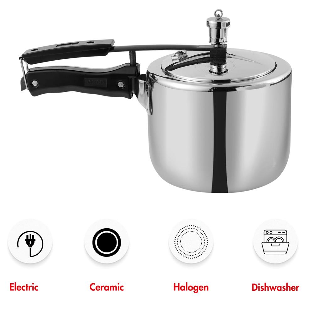 Vinod Straight Platinum Triply Stainless Steel Inner Lid Pressure Cooker - 3 Litre | SAS Bottom | Induction Ready | ISI and CE Certified | 2 Years Warranty -Medium