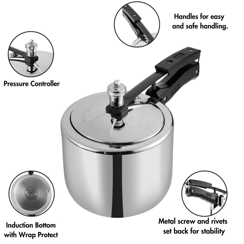 Vinod Straight Platinum Triply Stainless Steel Inner Lid Pressure Cooker - 3 Litre | SAS Bottom | Induction Ready | ISI and CE Certified | 2 Years Warranty -Medium