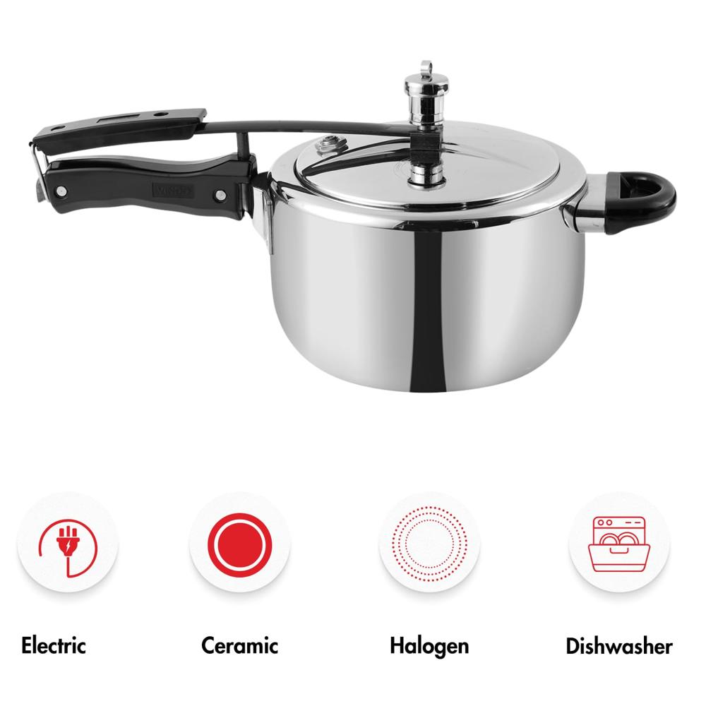 Vinod Straight Platinum Triply Stainless Steel Inner Lid Pressure Cooker - 3.5 Litre | SAS Metal | Induction Ready | ISI and CE Certified | Medium
