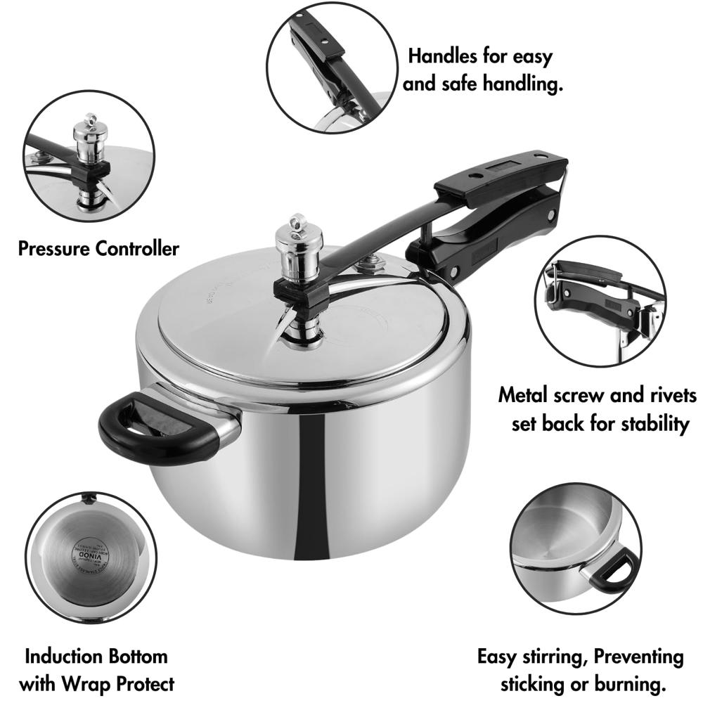Vinod Straight Platinum Triply Stainless Steel Inner Lid Pressure Cooker - 3.5 Litre | SAS Metal | Induction Ready | ISI and CE Certified | Medium