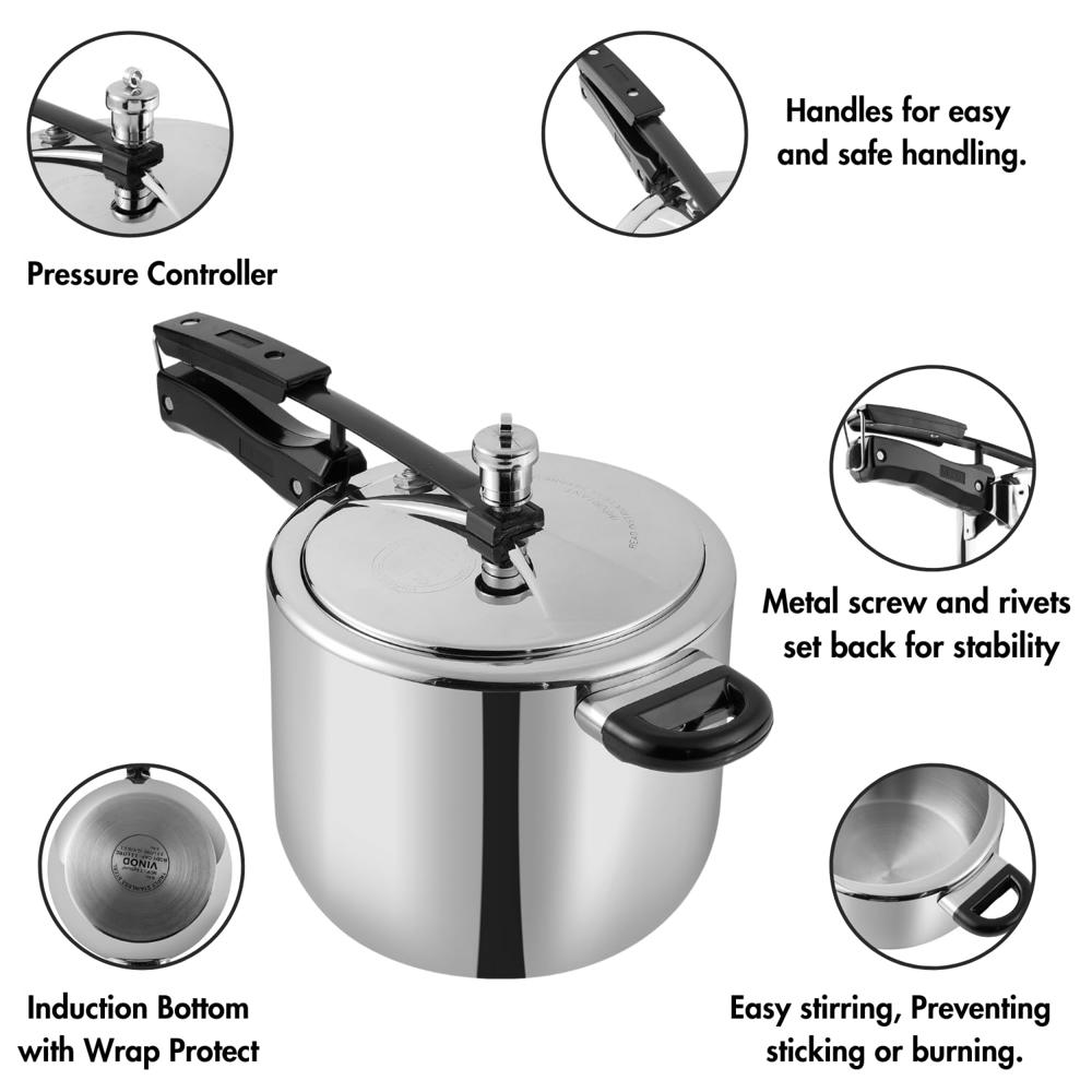 Vinod Straight Platinum Triply Stainless Steel Inner Lid Pressure Cooker - 5 Litre | SAS Bottom | Induction Ready | ISI and CE Certified | - Large