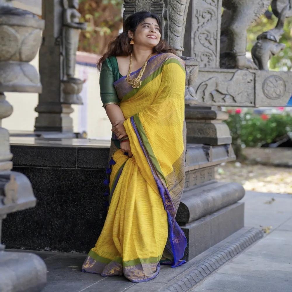 Mul Cotton zori strip Saree With BP
