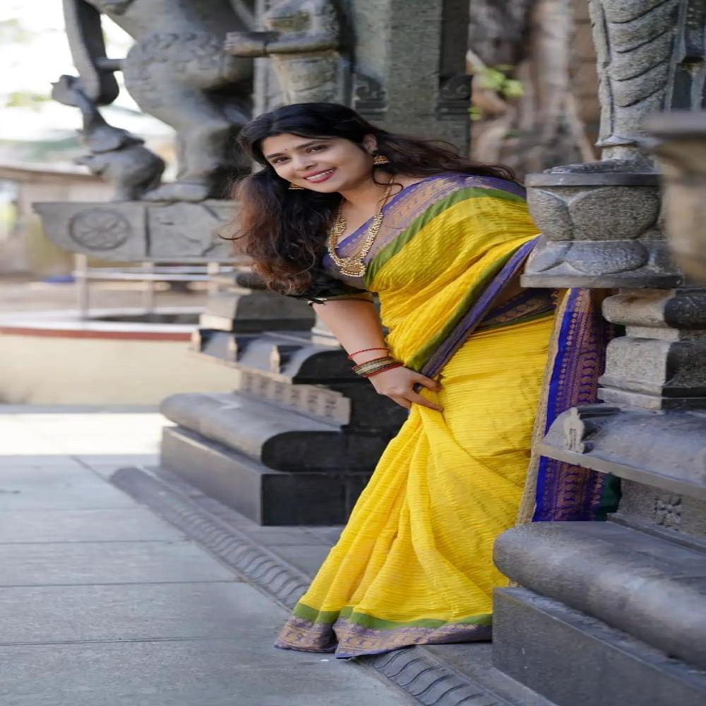 Mul Cotton zori strip Saree With BP