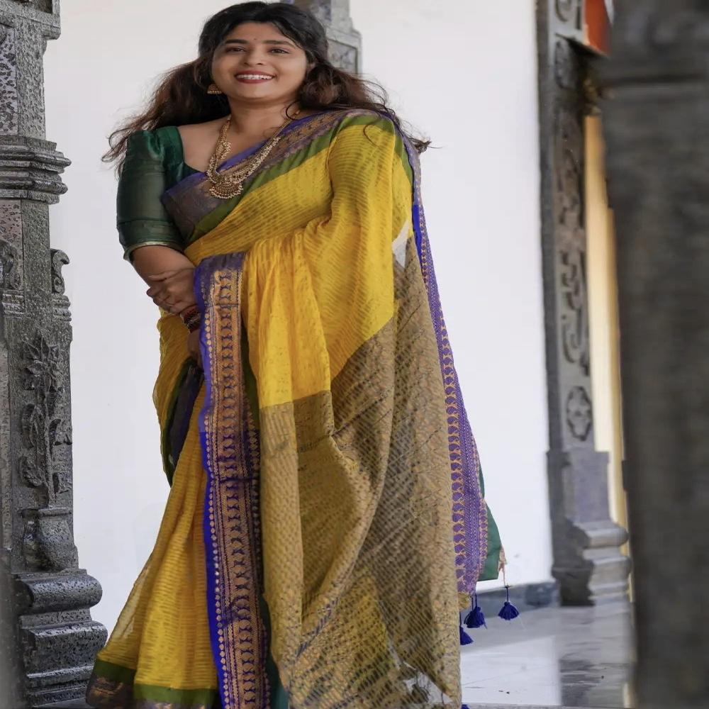 Mul Cotton zori strip Saree With BP