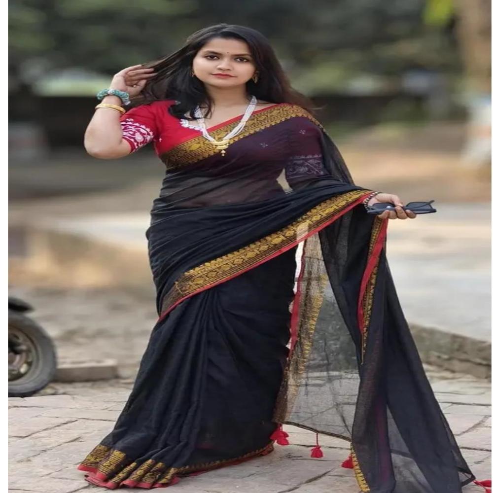 Mul Cotton Saree Black & Gold