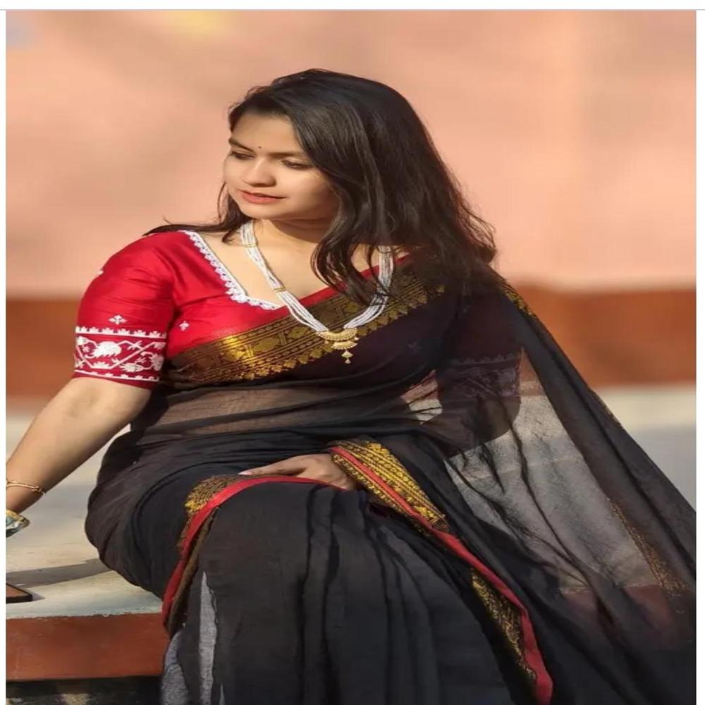 Mul Cotton Saree Black & Gold