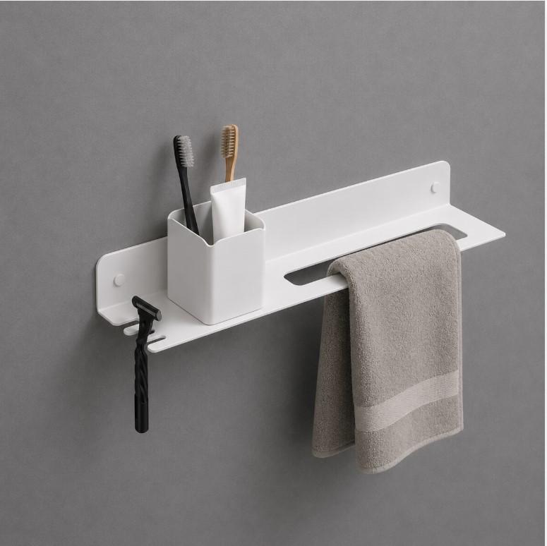 SHELF WITH TOWEL & BRUSH HOLDER