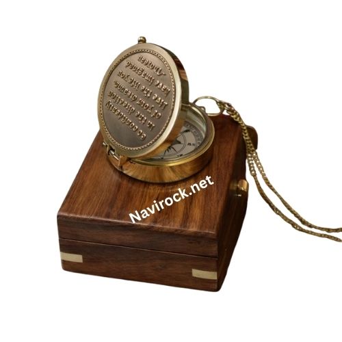 Vintage Marine Go Confidently Poem Quote Brass Magnetic Compass with Wooden Box
