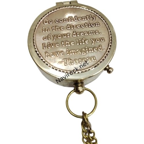 Vintage Marine Go Confidently Poem Quote Brass Magnetic Compass with Wooden Box