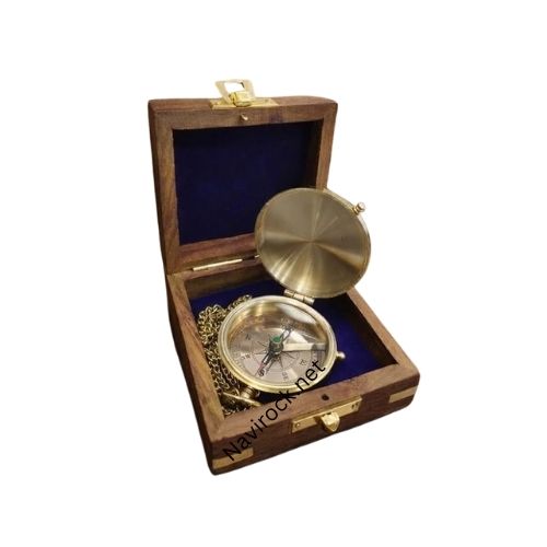 Vintage Marine Go Confidently Poem Quote Brass Magnetic Compass with Wooden Box