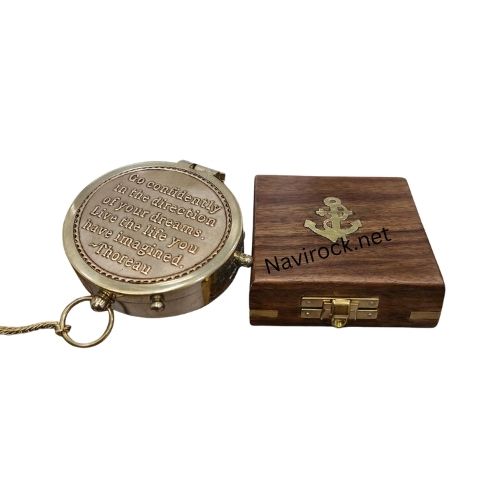 Vintage Marine Go Confidently Poem Quote Brass Magnetic Compass with Wooden Box
