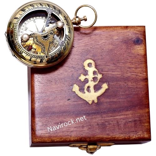 Handmade Brass Push Open Compass with Rose Wood Case