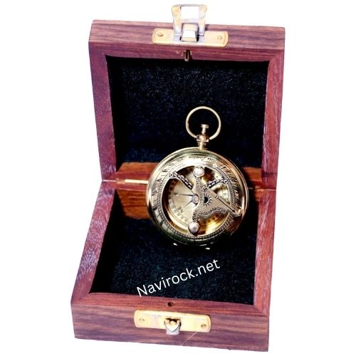 Handmade Brass Push Open Compass with Rose Wood Case