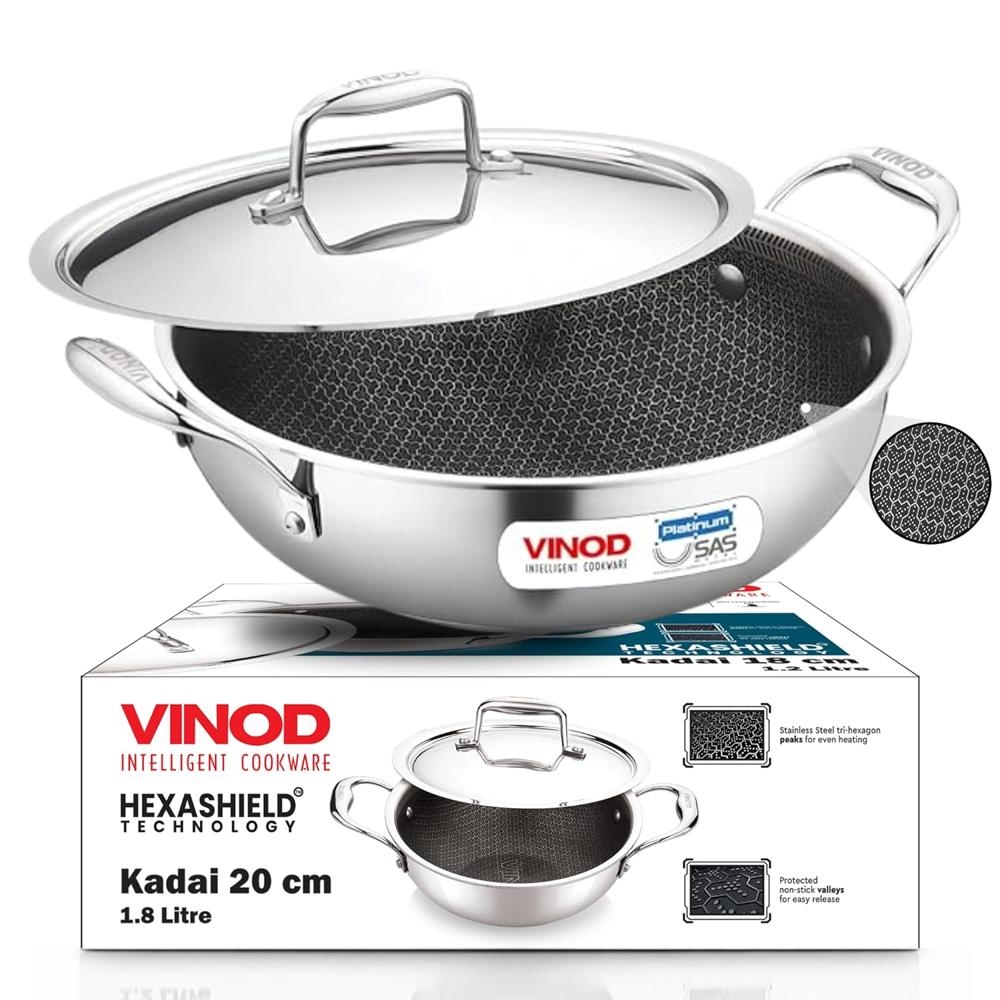Platinum Triply Stainless Steel Hybrid Non Stick Kadai 20 cm