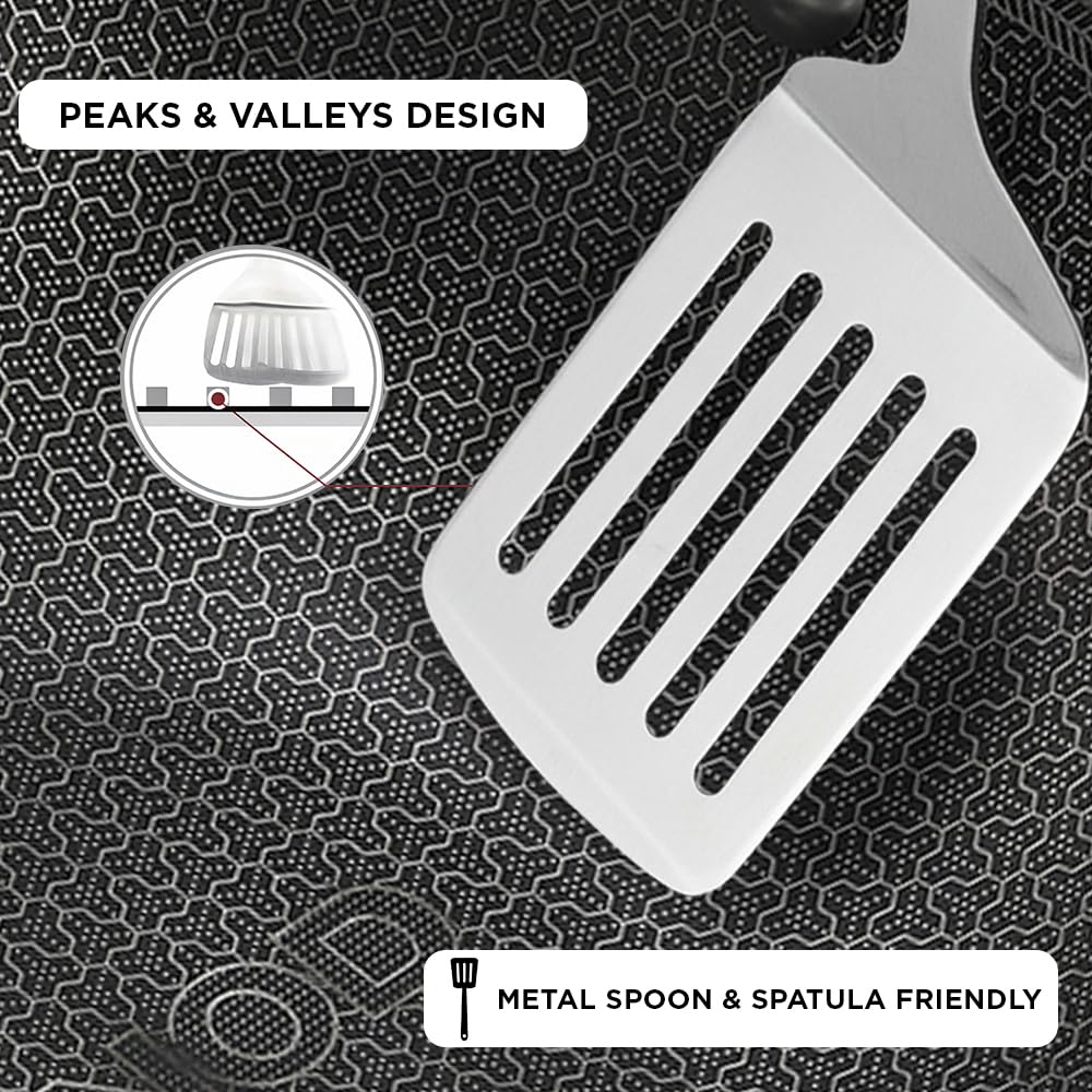 Vinod SAS Pro Platinum Triply Stainless Steel Hybrid Non Stick Kadai - 20 cm, 1.9 L | Hexa Design Stick-Resistant Surface | Metal Spatula Safe | Healthy Cooking | Induction & Gas Compatible