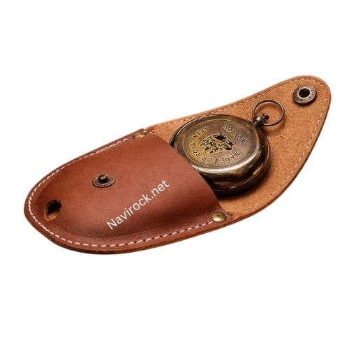 Brass Sundial Compass with Leather Case Push Open Compass