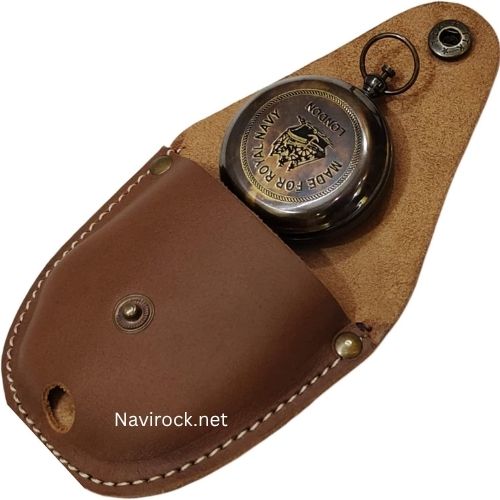 Brass Sundial Compass with Leather Case Push Open Compass