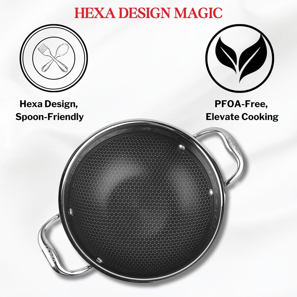 Vinod SAS Pro Platinum Triply Stainless Steel Extra Deep Kadai - 28 cm, 5 L | HexaShield Design Stick-Resistant Surface | Metal Spatula Safe | Healthy Cooking | Induction & Gas Base | PFOA Free