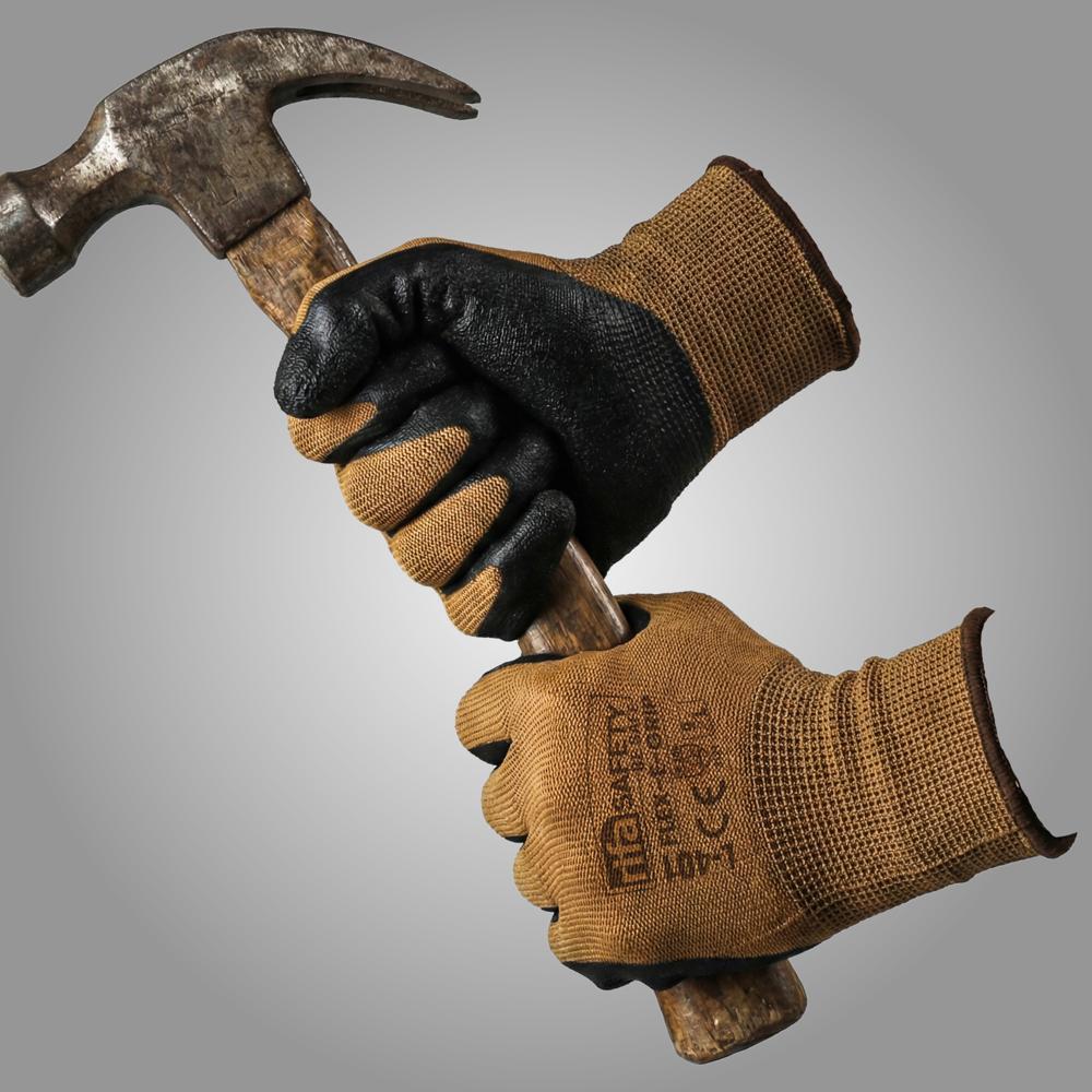 Rifa Safety L401 Crinkled Latex Coated Construction Gloves (Brown/Black)