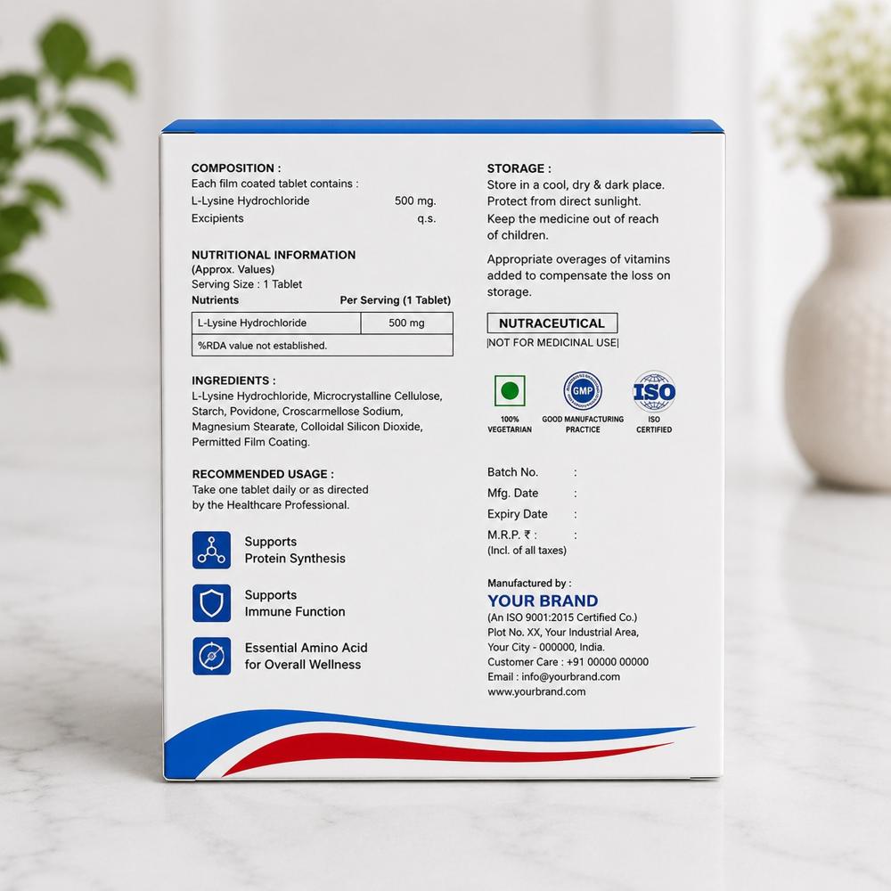 L Lysine Tablets - Cissus Quadrangularis Extract 750mg, Bromelain 50mg, L-lysine 20mg | Vegan-friendly, No Artificial Colors Or Preservatives, 18-month Shelf Life