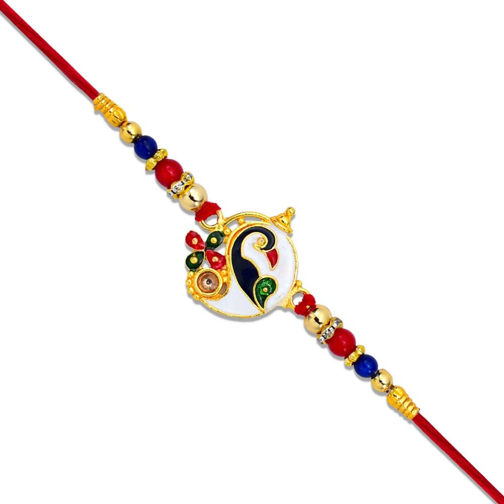 Ganesha Rakhi with Peacock Enamel Charm  Festive Elegance
