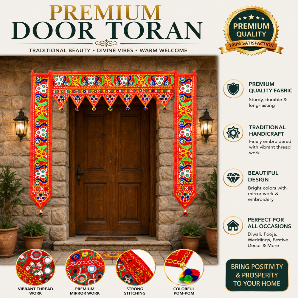 Krishna Handloom Home Entrance Toran For Home Decoration E 13 - Color: Red