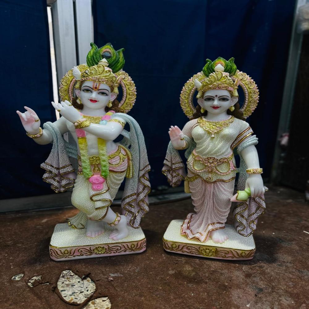 White Marble radha krishna statue