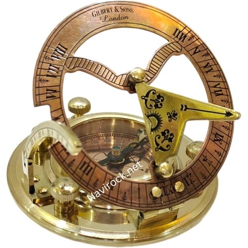 Vintage Compass Navigation Instrument Marine Sundial Handmade Brass Sundial Compass