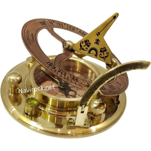 Vintage Compass Navigation Instrument Marine Sundial Handmade Brass Sundial Compass