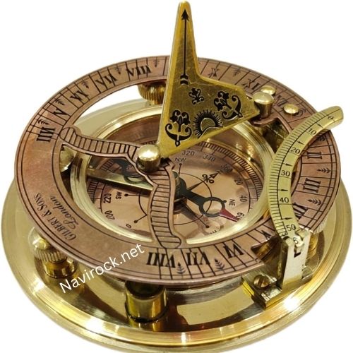 Vintage Compass Navigation Instrument Marine Sundial Handmade Brass Sundial Compass