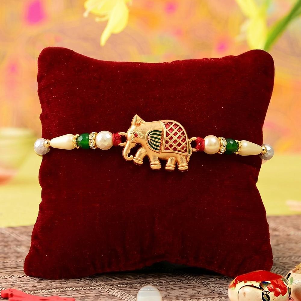 Elephant Rakhi Handcrafted Traditional Design For Raksha Bandhan - Color: Mix