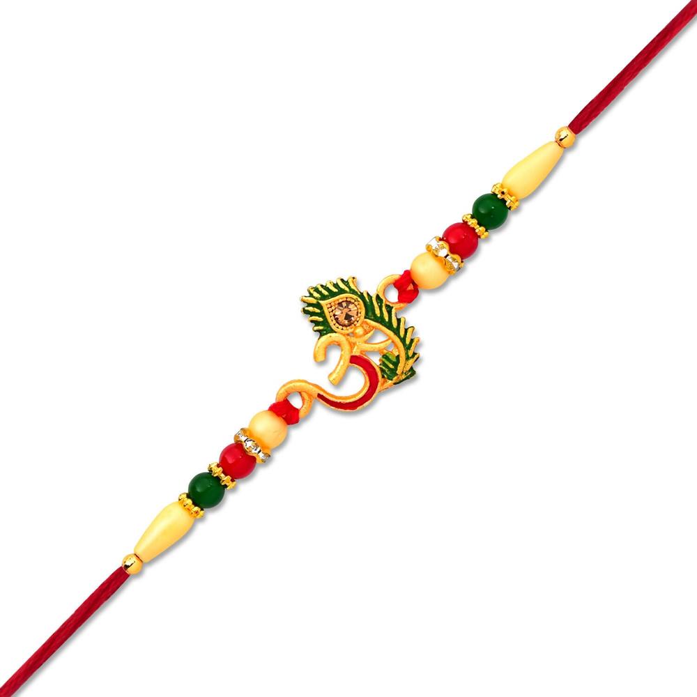 Om Peacock Feather Rakhi  Handcrafted Symbol of Protection