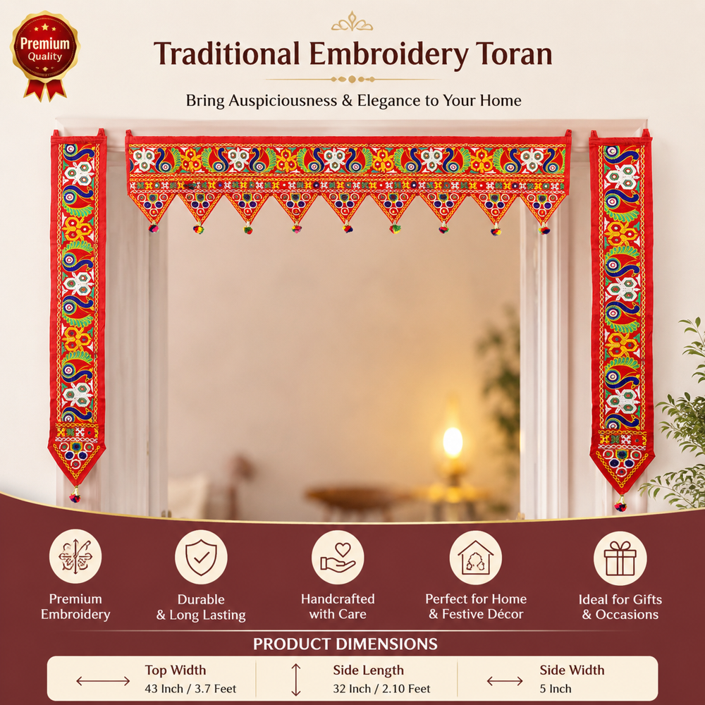 Krishna Handloom Gujarati Toran For Main Door Decor E 20 - Color: Red