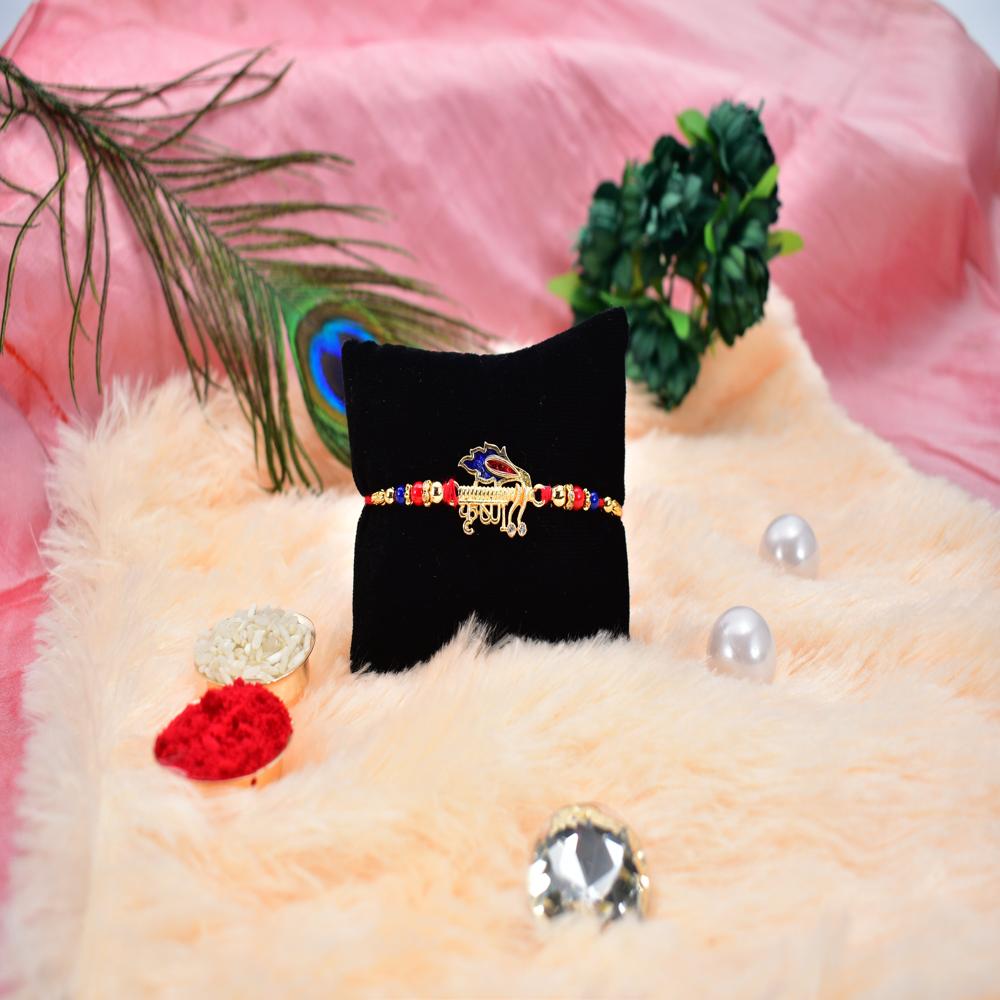 Krishna Name Rakhi  Divine Golden Design for Bhai