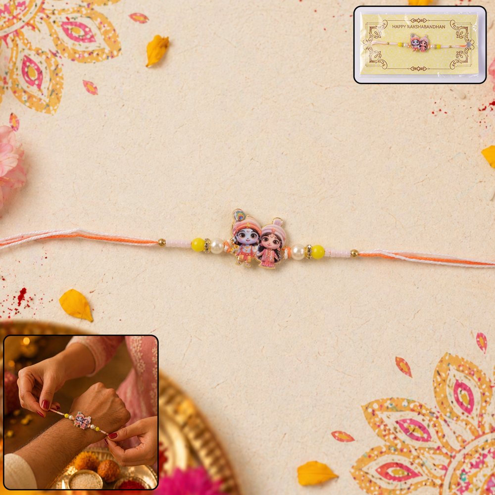 Lord Krishna Radha Rakhi Devotional Beads For Brother'S Festival Gift - Color: Mix