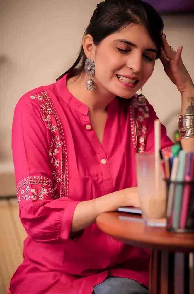 Pink Color Embroidery Work Women Shirt