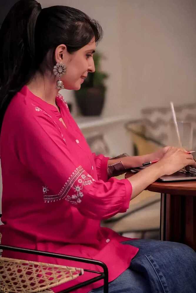Pink Color Embroidery Work Women Shirt