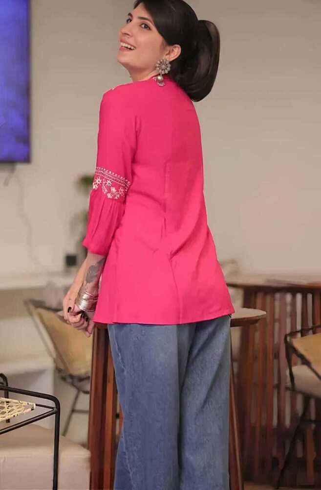 Pink Color Embroidery Work Women Shirt