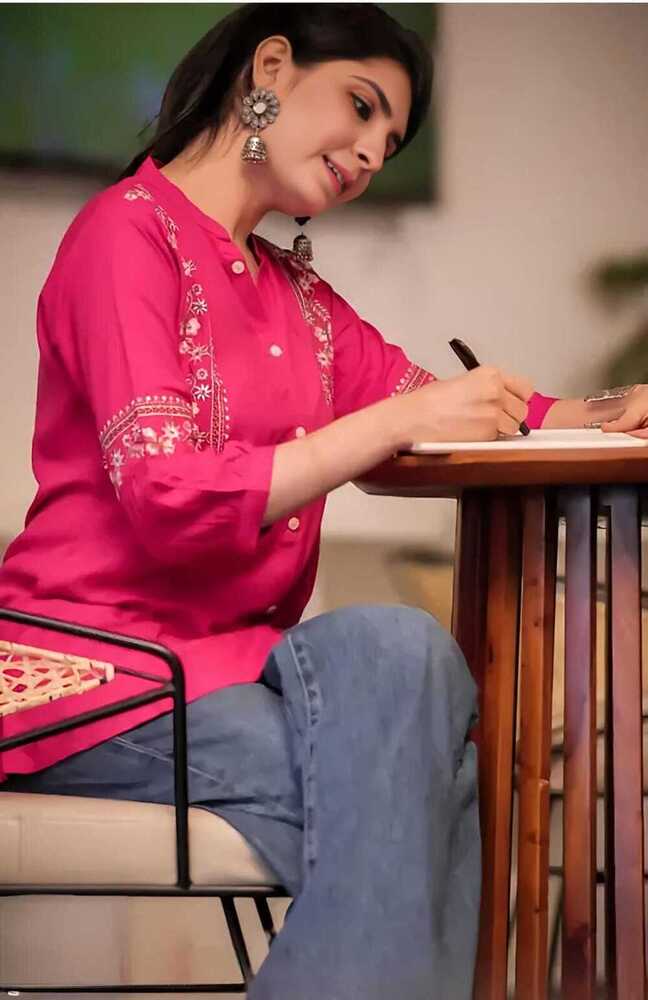 Pink Color Embroidery Work Women Shirt