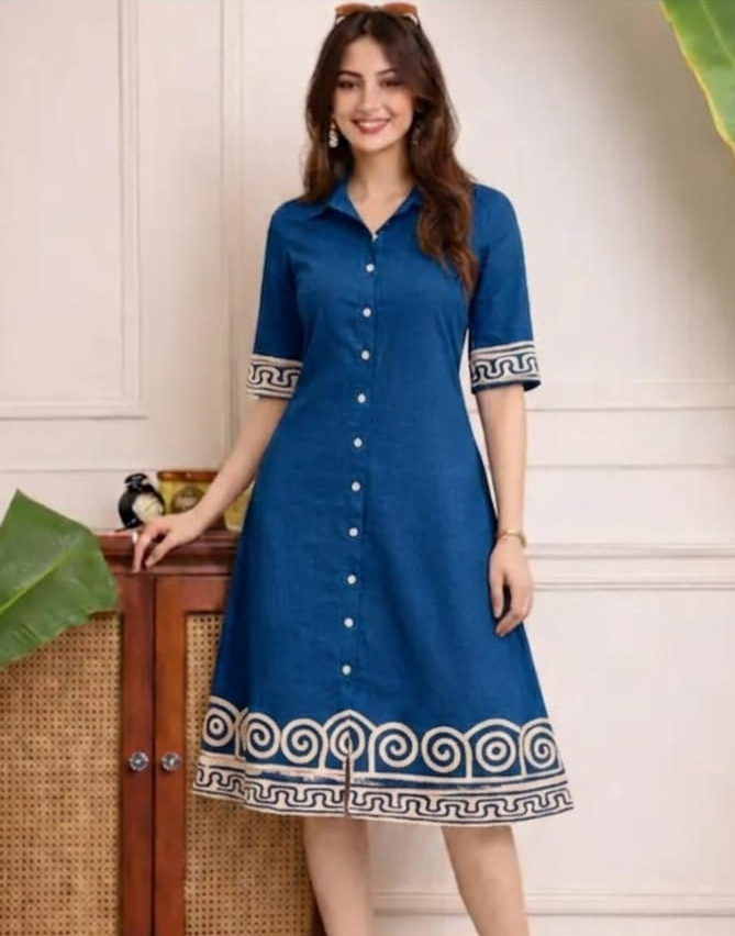 Blue Color Reyon Embroidery Work Women Shirt