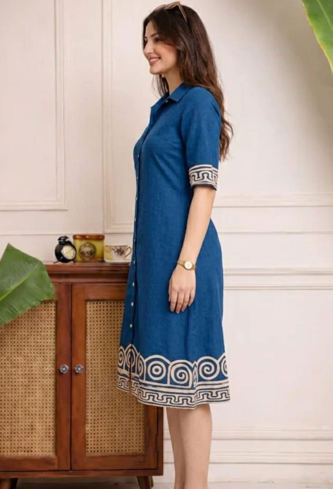 Blue Color Reyon Embroidery Work Women Shirt