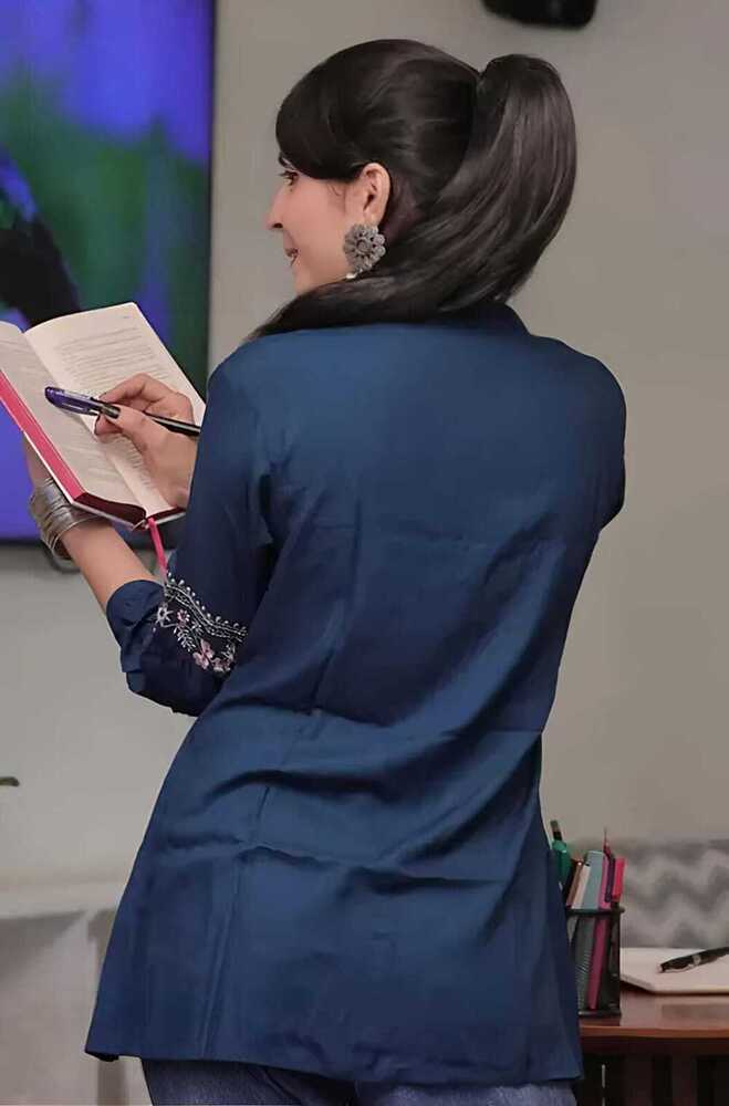 Blue Color Embroidery Work Women Shirt