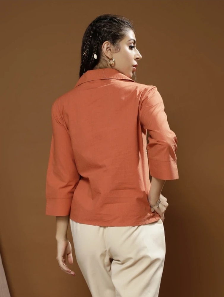 Peach Color Reyon Embroidery Work Women Shirt