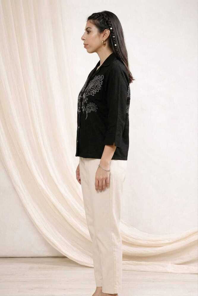 Ladies Black Color Reyon Embroidery Work Women Shirt