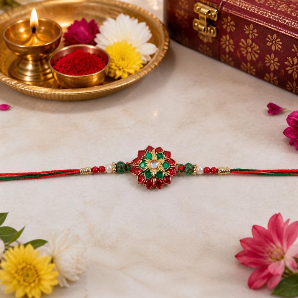 Traditional Floral Stonework Rakhi  Elegant & Durable Design