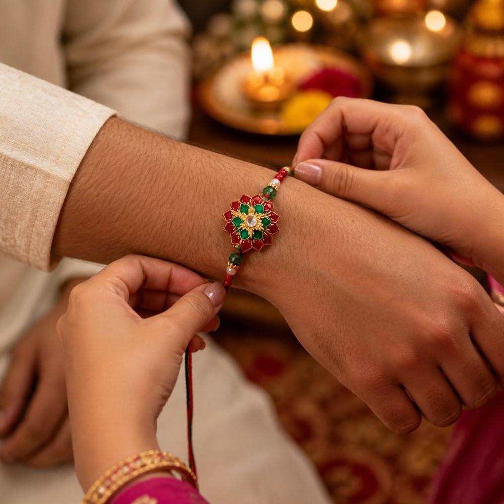 Traditional Floral Stonework Rakhi  Elegant & Durable Design