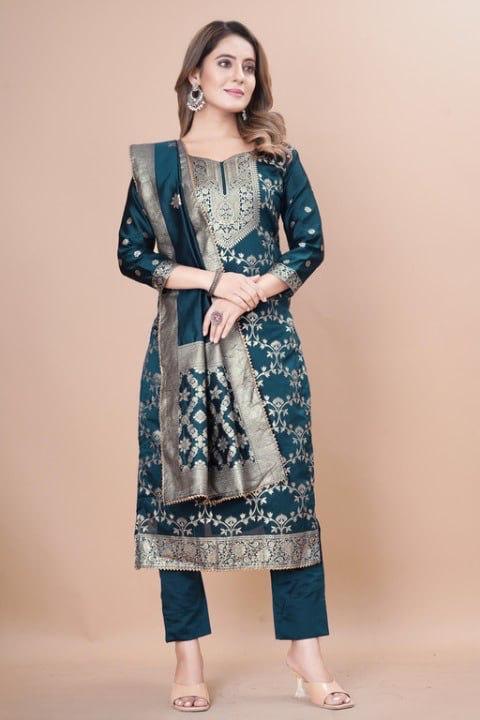 Embroidiery Kurti With Pant And Duptta Set